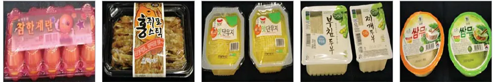 계란·건어물·단무지·두부·쌈무 포장용기 다섯 종류